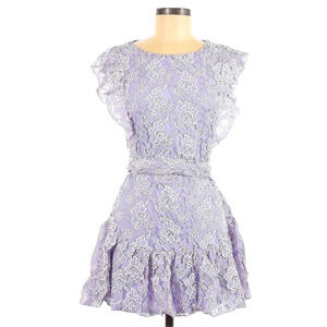 Majorelle Ruffle Lace Purple Lined Tie Waist Casual Dress Size Medium